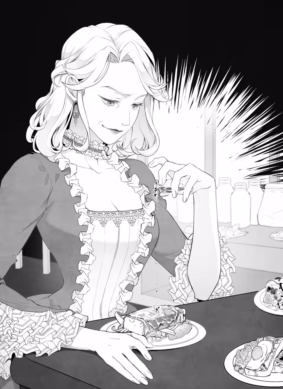 Miss Jeremie pours mysterious contents over the food