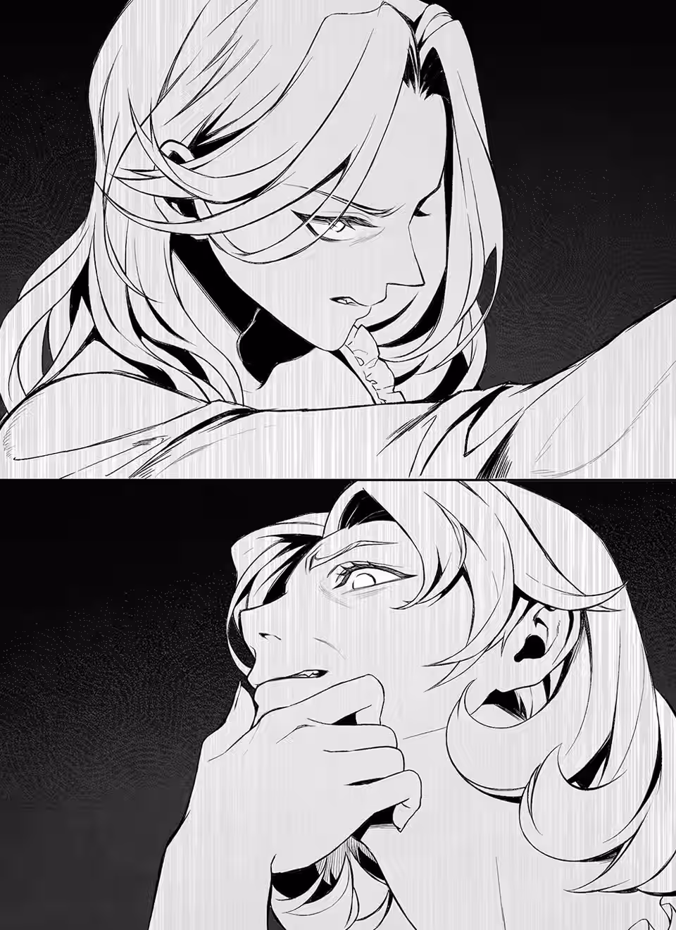 Abigale grabs Miss Jermie in the jaw with a peircing gaze